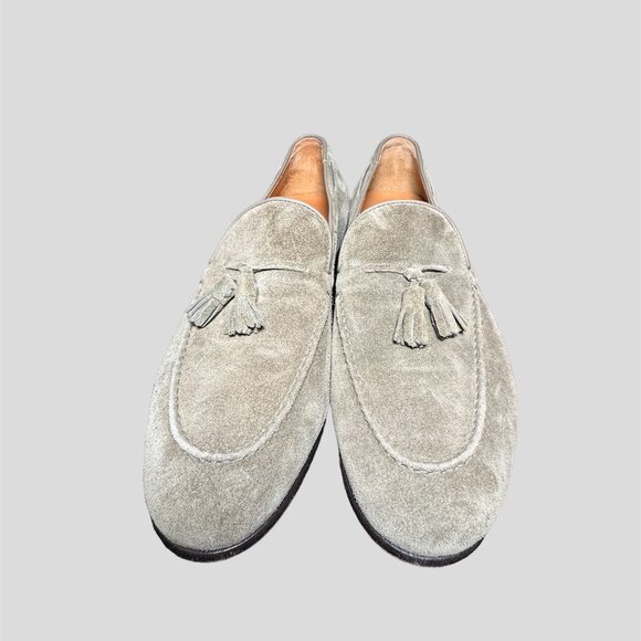 -Frye Aiden tassled M11  gray suede loafers slip on main image 4